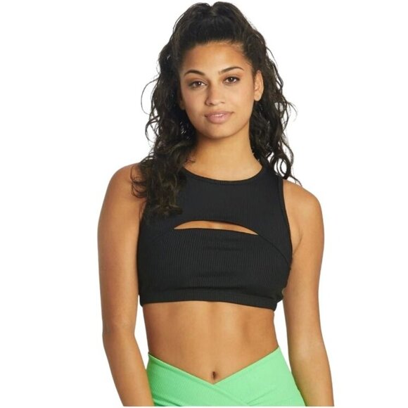 Year Of Ours Ribbed Cutout Sports Bra Black XS Nylon/Spandex $75 NWT - Picture 3 of 8
